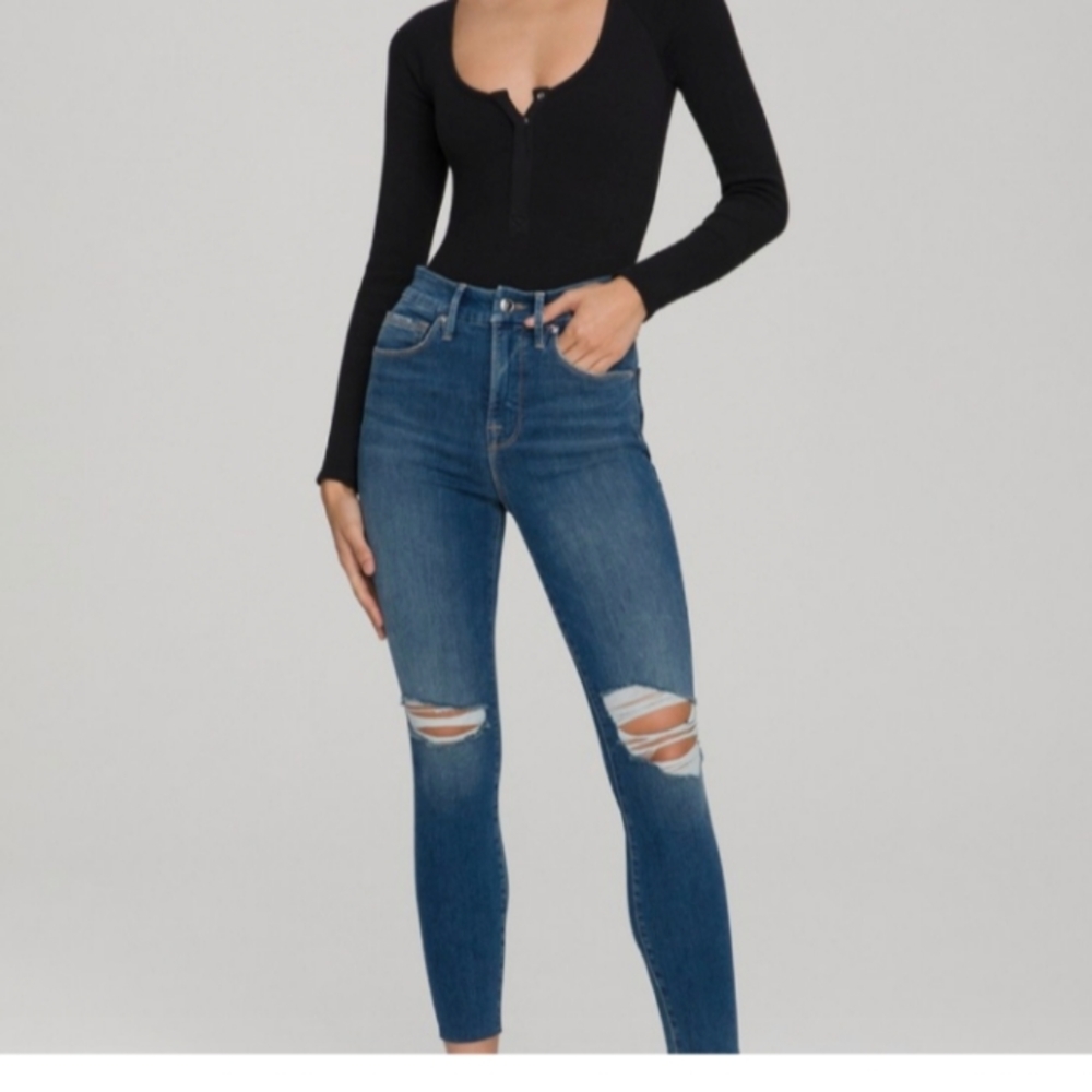 GOOD AMERICAN Good Waist Cropped Shadow Pocket Jeans size 2 ๐ - Picture 6 of 15